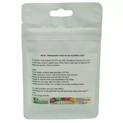 Dr. Romas Homeopathy HD-63 Allergic Cold 2 Bottles - 16 gms (Each) image 2