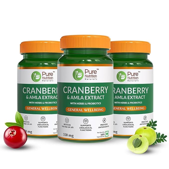 Pure Nutrition Naturals Cranberry & Amla Fruit Extracts - 60 tabs (Pack of 3)