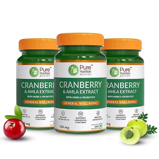 Pure Nutrition Naturals Cranberry & Amla Fruit Extracts - 60 tabs (Pack of 3)