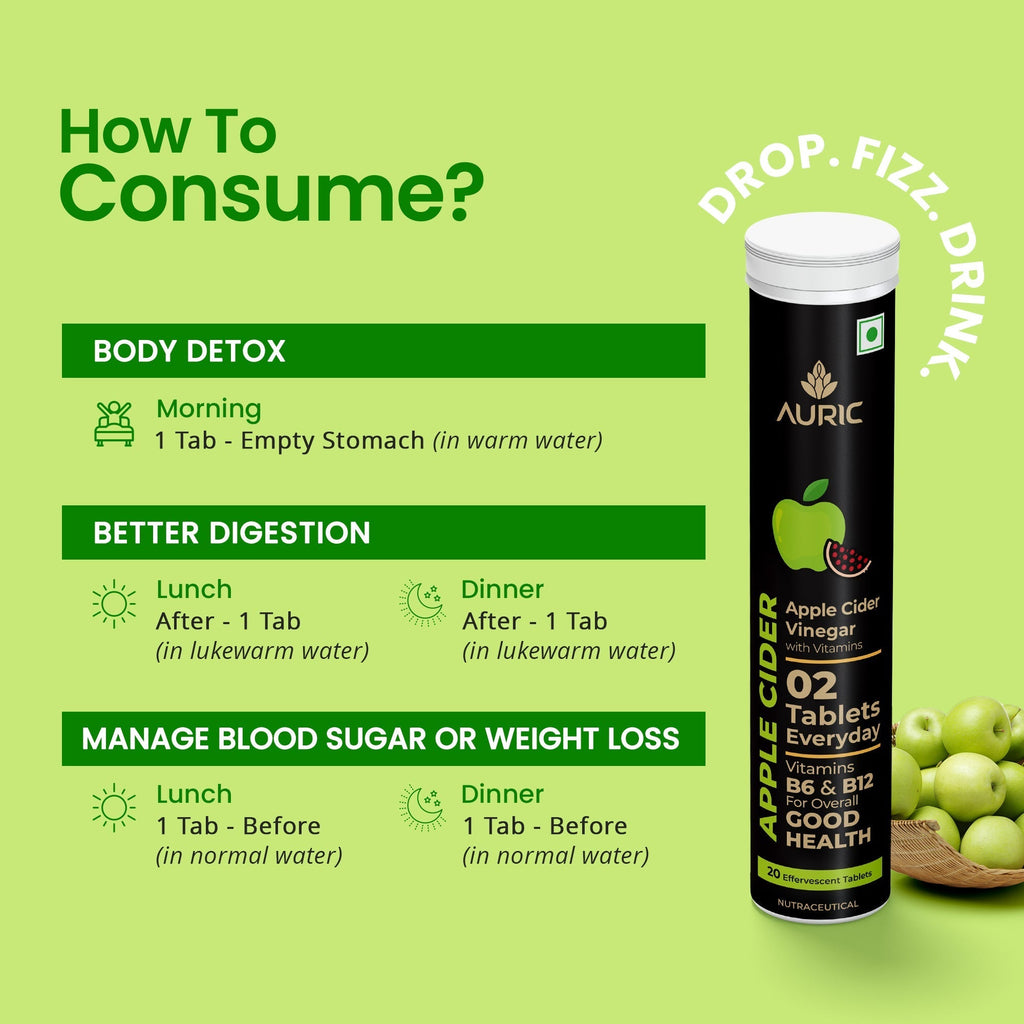 Auric Apple Cider Vinegar Effervescent Tablets with Vitamins Drop Fizz & Drink image 9