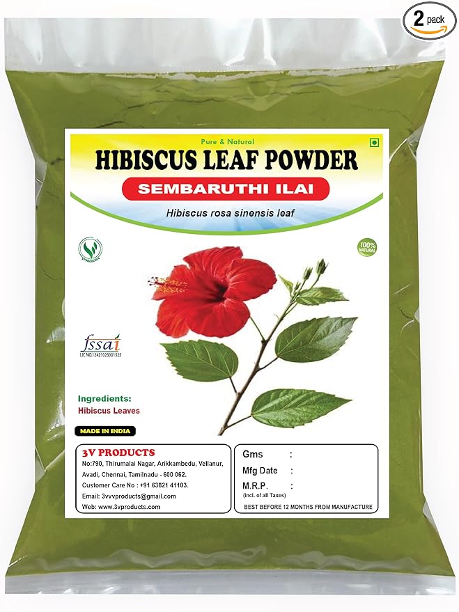 3V Products Hibiscus Leaf Powder - 50 gms- Pack of 2