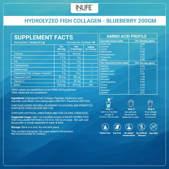 INLIFE Hydrolyzed Marine Fish Collagen Peptides - 200 gms image 5