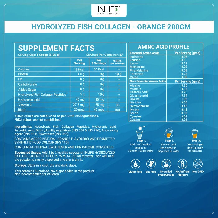 INLIFE Hydrolyzed Marine Fish Collagen Peptides - 200 gms image 4