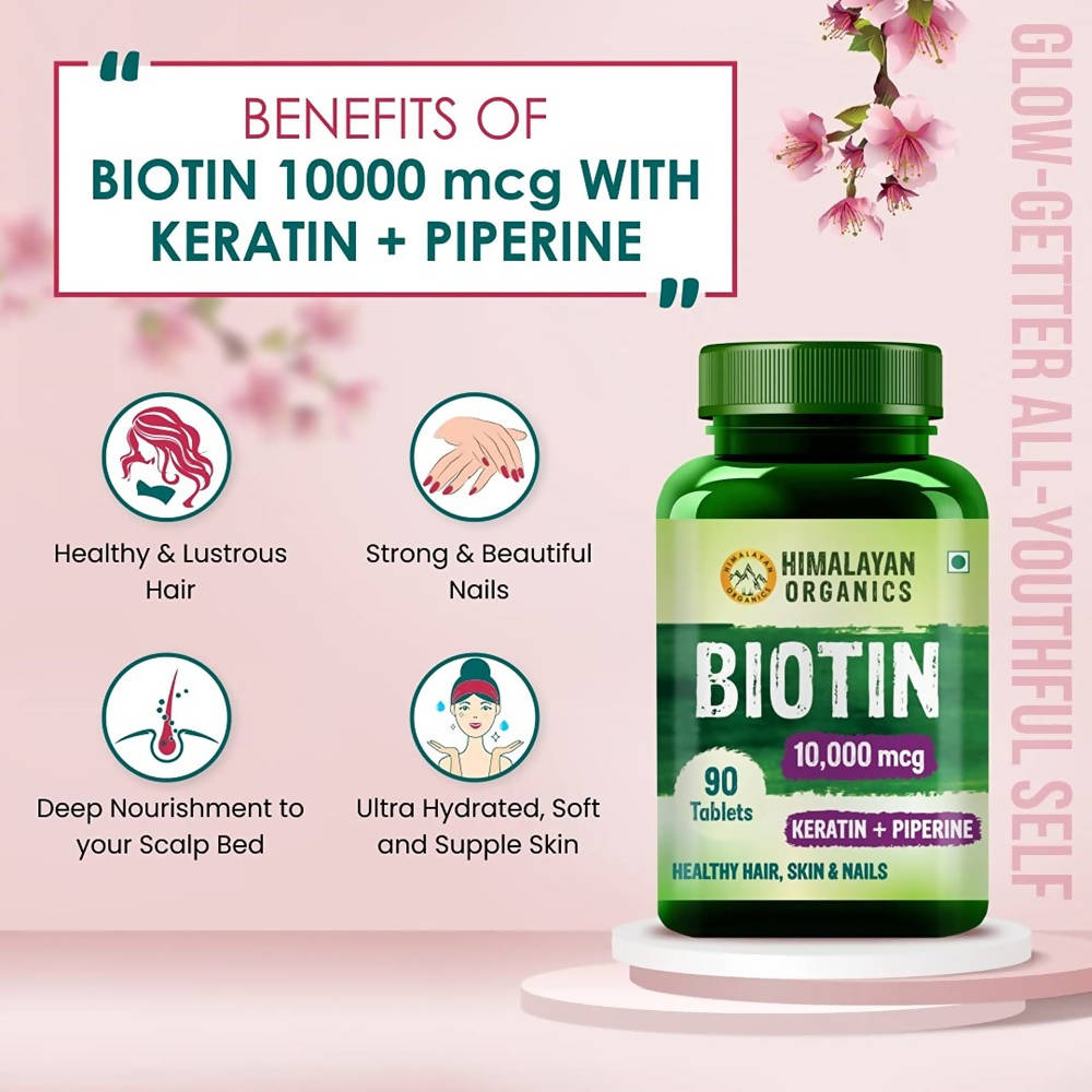 Himalayan Organics Biotin 10000 Mcg with Keratin + Piperine Tablets - 90 Tabs image 3