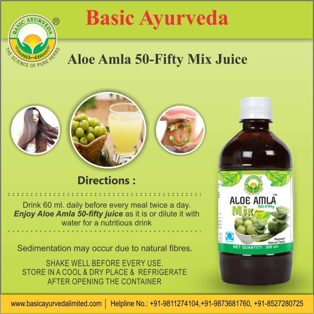 Basic Ayurveda Aloe Amla 50-Fifty Mix Juice - 1 Liter image 3