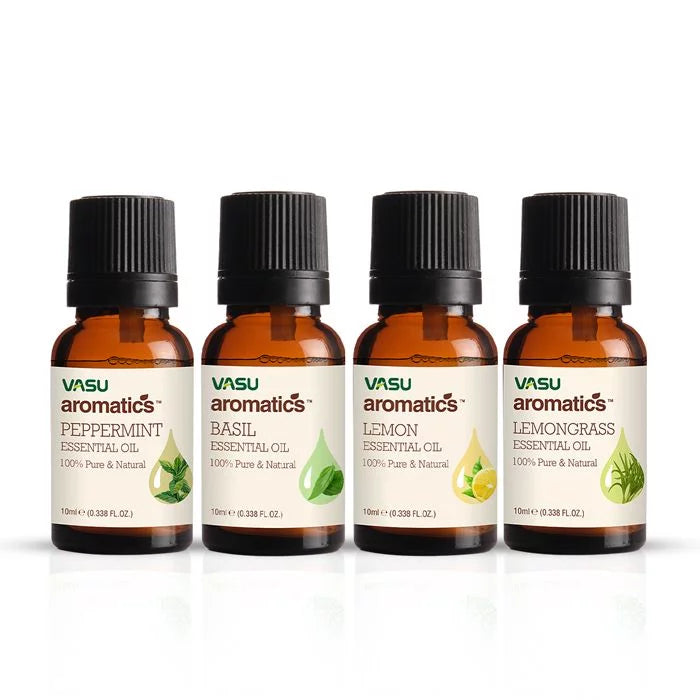 Vasu Aromatics Combo of Basil & Peppermint & Lemon & Lemongrass Essential Oil - 40 ml