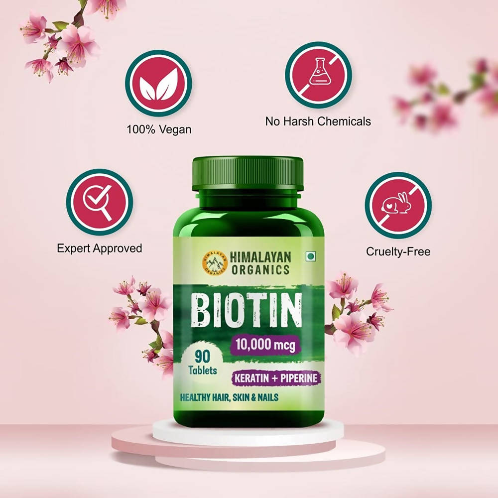 Himalayan Organics Biotin 10000 Mcg with Keratin + Piperine Tablets - 90 Tabs image 5