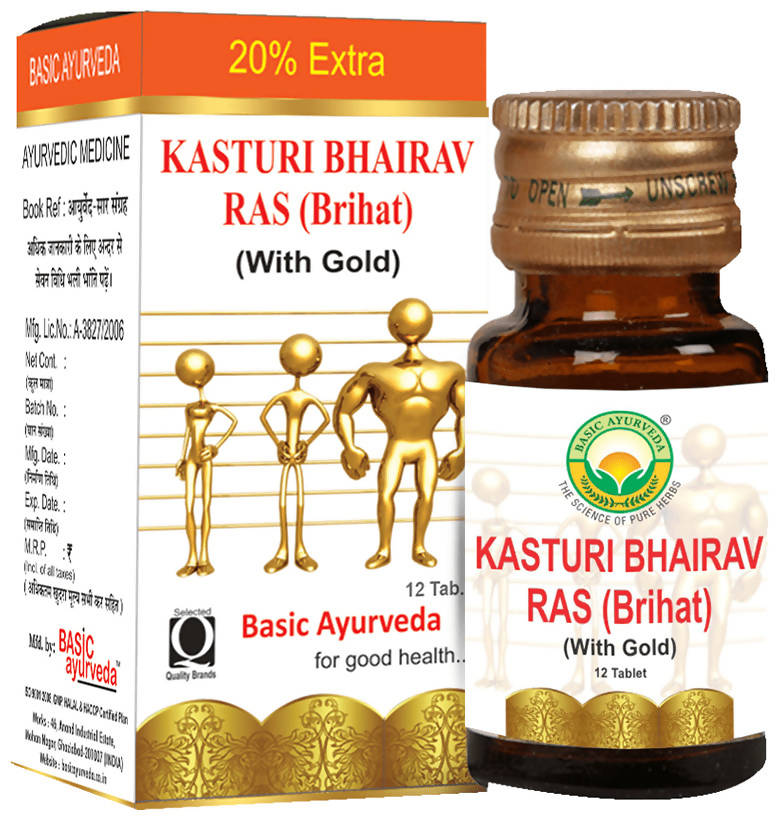 Basic Ayurveda Kasturi Bhairav Ras (Brihat) (with Gold) Tablet image 2