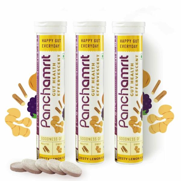 Panchamrit Gut Support Effervescent Tablets | Zesty Lime Flavor image 2