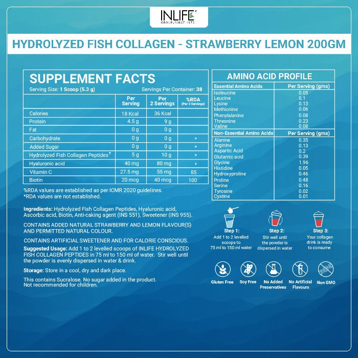 INLIFE Hydrolyzed Marine Fish Collagen Peptides - 200 gms image 6